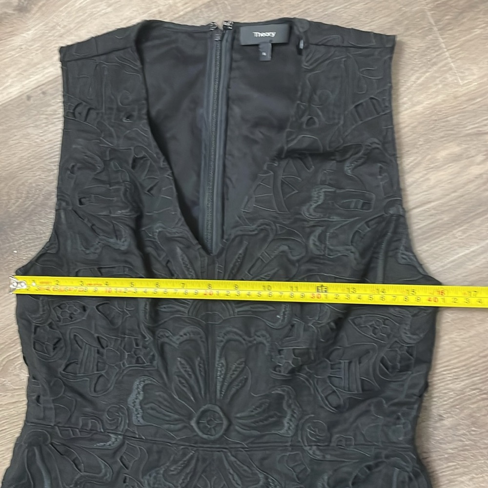Theory Eyelet Linen Cotton Dress Little Black Summer Dress Size 6 Embroidered - Picture 11 of 14